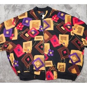 Vintage Cascais of California Bomber Jacket XL Lightweight Black Multicolor